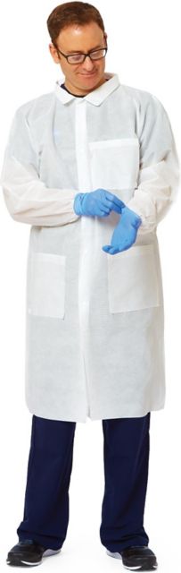Disposable Knit-Cuff Multilayer Lab Coats with Traditional Collar Size X-Large