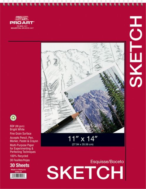 Pro Art 11x14 60-pound Sketch Paper Top Spiral Pad 30/Sheets